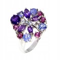 925 Pierścionek srebrny naturalne rodolity granaty tanzanity ametysty r 19