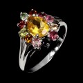 925 Pierścionek srebrny elegancki naturalne turmaliny cytryn r 19