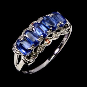 Pierścionek srebrny elegancki r 16 naturalne kianity szafiry Songea