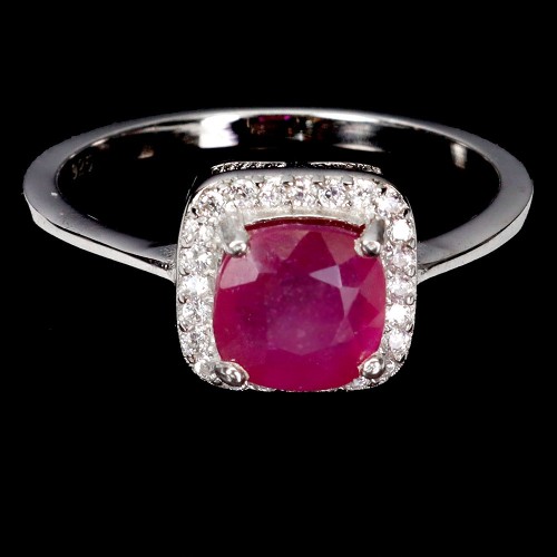 925 Srebrny delikatny pierścionek naturalny rubin cyrkonie r 16