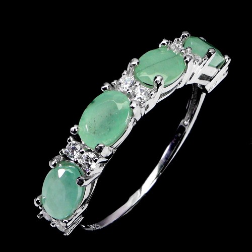 Srebrny 925 delikatny pierścionek naturalne beryle cyrkonie r 16.5