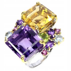 925 Pierścionek srebrny zjawiskowy naturalny ametyst cytryn 38ct r 15