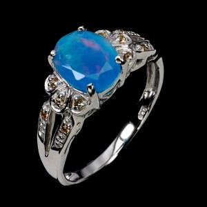 925 Pierścionek delikatny r 16.5 naturalny niebieski opal szafiry Songea