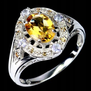 Pierścionek 925 elegancki naturalne tanzanity cytryn szafiry Songea r 18