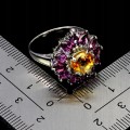 925 Pierścionek srebrny elegancki naturalne granaty rodolity cytryn r 17.5