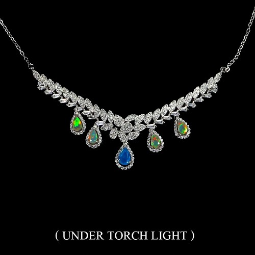 925 Srebrny elegancki naszyjnik cyrkonie ogniste opale naturalne zjawiskowy