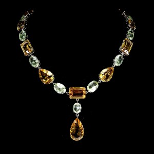 Zjawiskowy srebrny naszyjnik naturalne okazałe cytryny prasiolity 232ct 925