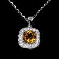 Piękny 925 elegancki srebrny naszyjnik delikatny naturalny cytryn cyrkonie