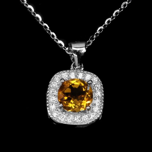 Piękny 925 elegancki srebrny naszyjnik delikatny naturalny cytryn cyrkonie