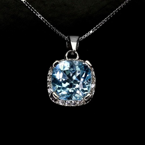 925 Delikatny piękny elegancki naszyjnik naturalny Sky Blue topaz cyrkonie