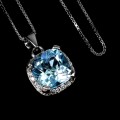 925 Delikatny piękny elegancki naszyjnik naturalny Sky Blue topaz cyrkonie