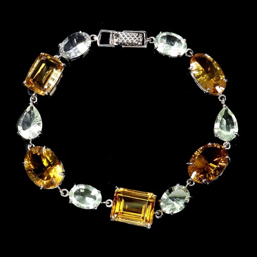Elegancka zjawiskowa bransoletka naturalne prasiolity cytryny 97ct srebrna