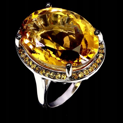Zjawiskowy elegancki pierścionek srebrny synt. cytryn cyrkonie r 14 925