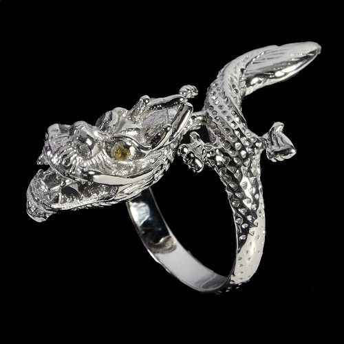 925 Pierścionek srebrny zjawiskowy naturalne szafiry Songea smok r 16