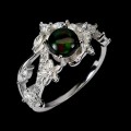 Pierścionek srebrny delikatny naturalny czarny opal cyrkonie r 15 925