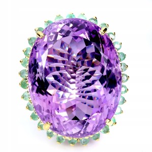 Zjawiskowy pierścionek naturalny ogromny 78ct ametyst szmaragdy r 19 925