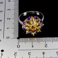 925 Piękny srebrny elegancki pierścionek naturalne ametysty cytryny r 16.5
