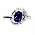 Srebrny elegancki pierścionek naturalny szafir niebieski cyrkonie r 19