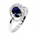 Srebrny elegancki pierścionek naturalny szafir niebieski cyrkonie r 19