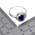 Srebrny elegancki pierścionek naturalny szafir niebieski cyrkonie r 19