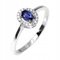 Srebrny delikatny pierścionek naturalny szafir niebieski cyrkonie r 19.5