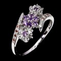 Pierścionek delikatny r 14 natural ametysty granaty białe topazy kwiat 925