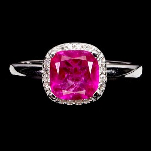 Srebrny elegancki delikatny pierścionek r 14 różowy topaz cyrkonie