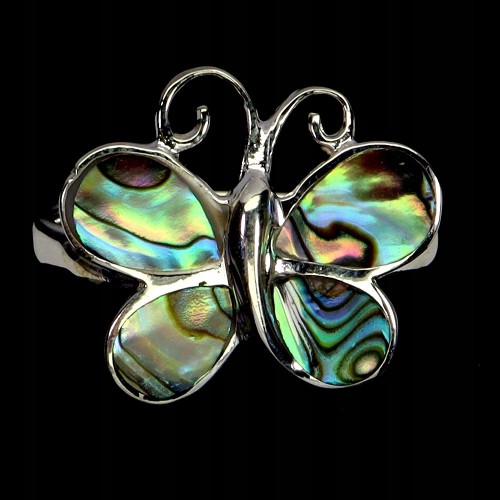 925 Srebrny pierścionek piękny naturalna masa perłowa motyl r 16