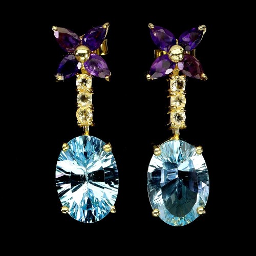 Zjawiskowe srebrne kolczyki naturalne topazy sky ametysty cytryny 5