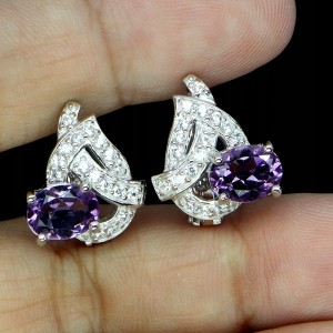 925 Kolczyki srebrne eleganckie delikatne naturalne ametysty cyrkonie 5