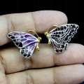 Kolczyki srebrne zjawiskowe emaliowane motyle naturalne czarne spinele 5
