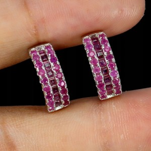 Piękne delikatne eleganckie 925 srebrne kolczyki naturalne rubiny 5