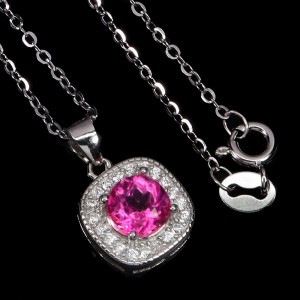 Delikatny 925 elegancki naszyjnik naturalny różowy topaz cyrkonie piękny