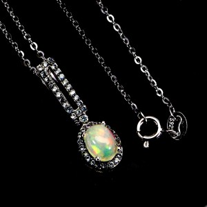 925 Zjawiskowy srebrny naszyjnik naturalny ognisty opal szafiry niebieskie