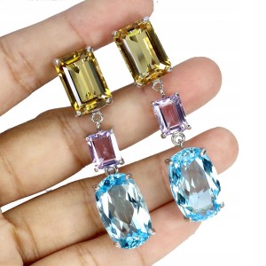 925 Zjawiskowe kolczyki okazałe sky topazy cytryny ametysty 51ct 5