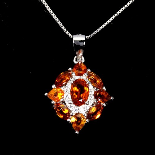 Piękny naszyjnik delikatny naturalne cytryny cyrkonie srebrny 925