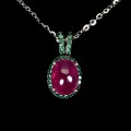 Elegancki delikatny srebrny naszyjnik naturalny rubin zielone cyrkonie 925