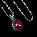 Elegancki delikatny srebrny naszyjnik naturalny rubin zielone cyrkonie 925