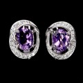 Kolczyki srebrne eleganckie delikatne naturalne ametysty cyrkonie 925 5