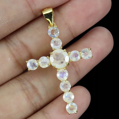 Zjawiskowy wisiorek krzyż srebrny naturalne kamienie księżycowe 925