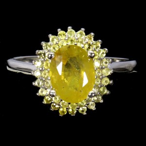 925 Delikatny elegancki srebrny pierścionek r 14 naturalne żółte szafiry