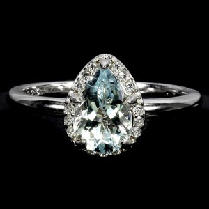 Pierścionek delikatny elegancki naturalny akwamaryn cyrkonie r 15 925