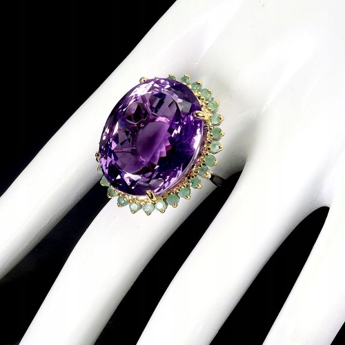 Zjawiskowy pierścionek naturalny ogromny 53ct ametyst szmaragdy r 18 925