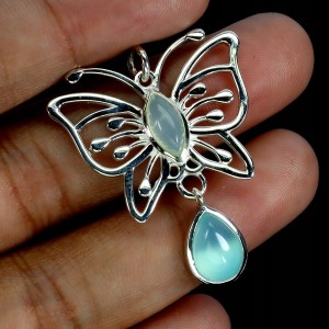925 Wisiorek srebrny elegancki naturalne chalcedony motyl