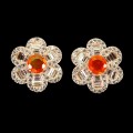 Srebrne eleganckie kolczyki cyrkonie opale pomarańczowe naturalne kwiat 5