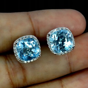 5 Delikatne srebrne kolczyki naturalne topazy sky blue cyrkonie 925 piękne