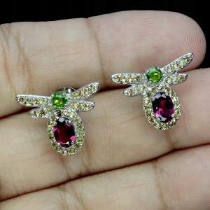 925 Pszczoła kolczyki delikatne granaty diopsydy szafiry Songea 5