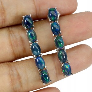 925 Kolczyki srebrne wiszące zjawiskowe naturalne czarne opale 5