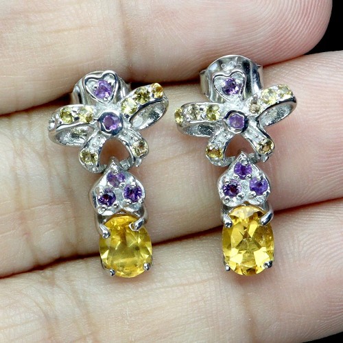 925 Kolczyki delikatne naturalne ametysty cytryny szafiry Songea 5