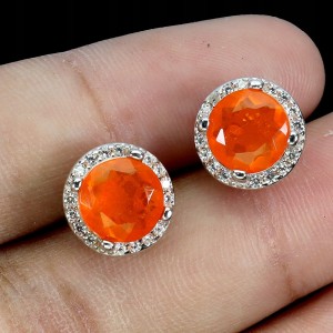 925 Srebrne kolczyki delikatne cyrkonie opale pomarańczowe naturalne 4